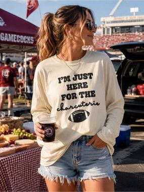 NWT Comfort Colors “I’m Just Here for the Charcuterie” Football Long Sleeve Tee